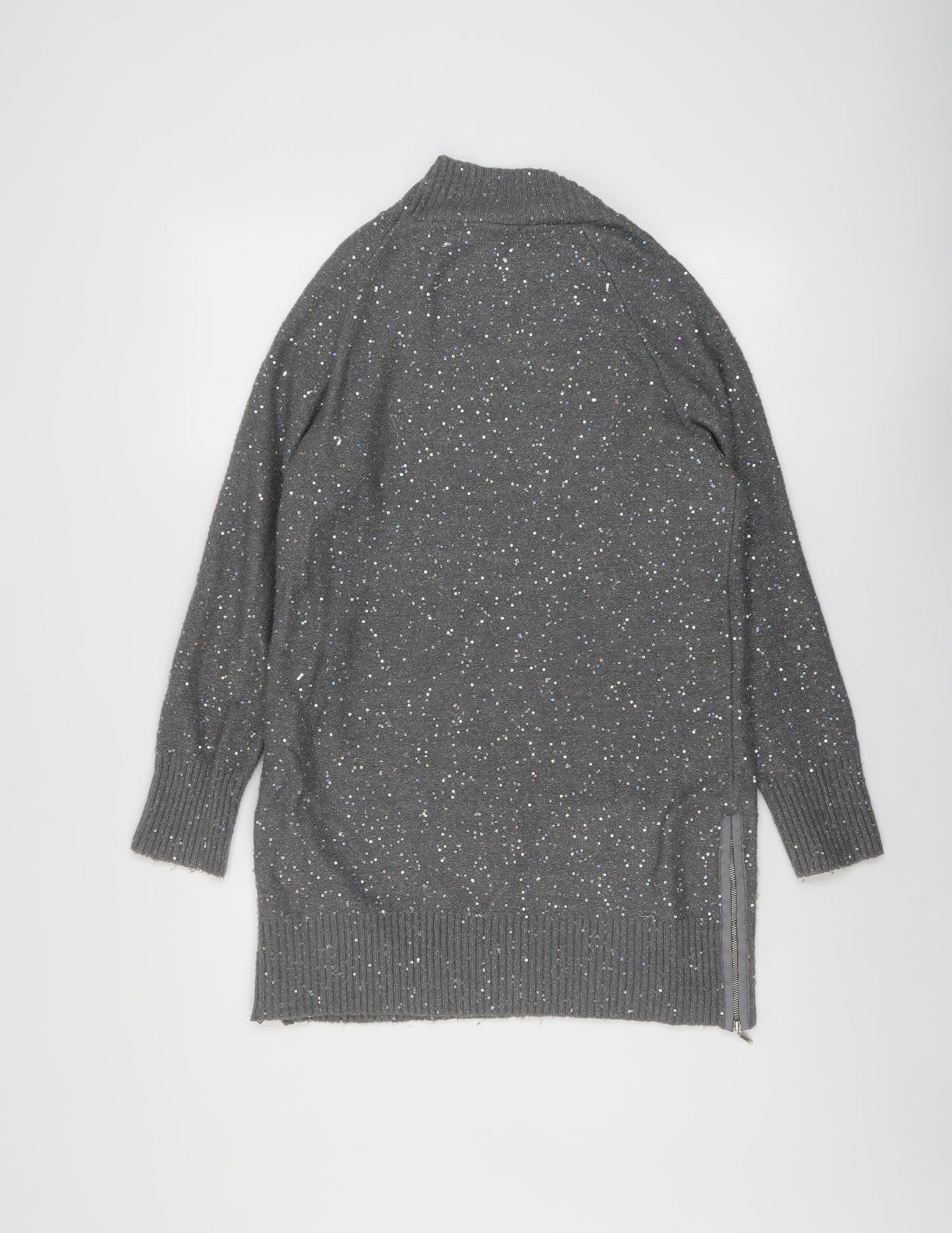 Oasis Womens Grey Mock Neck Acrylic Pullover Jumper Size S - Sequinned