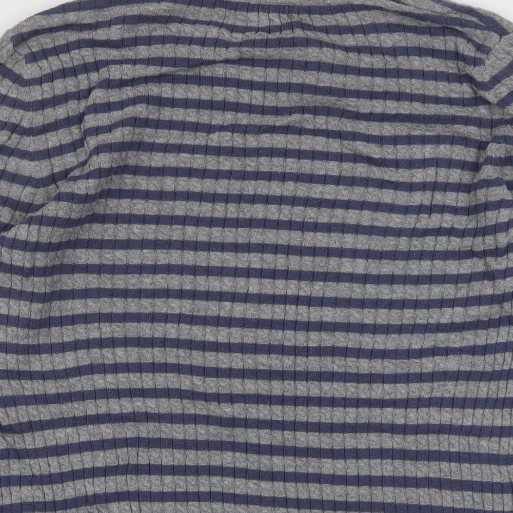 NEXT Womens Grey Crew Neck Striped Cotton Pullover Jumper Size 16