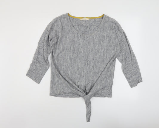 White Stuff Womens Grey Round Neck Linen Pullover Jumper Size 8