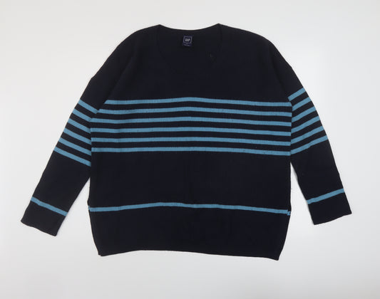 Gap Womens Blue Round Neck Striped Nylon Pullover Jumper Size XL