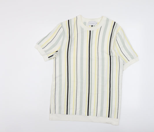 Topman Mens Multicoloured Striped Cotton T-Shirt Size M Crew Neck