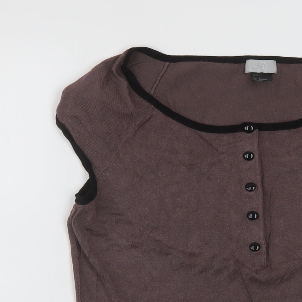 H&M Womens Brown Viscose Basic Blouse Size S Round Neck