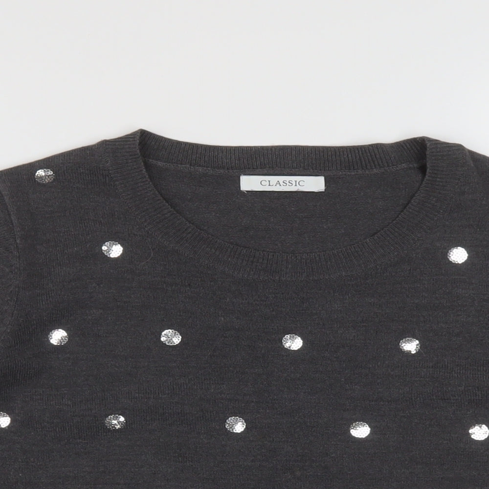 Marks and Spencer Womens Grey Round Neck Polka Dot Acrylic Pullover Jumper Size 16