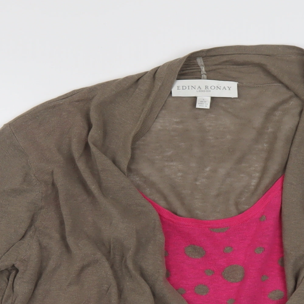 Edina Ronay Womens Brown Round Neck Linen Pullover Jumper Size 14