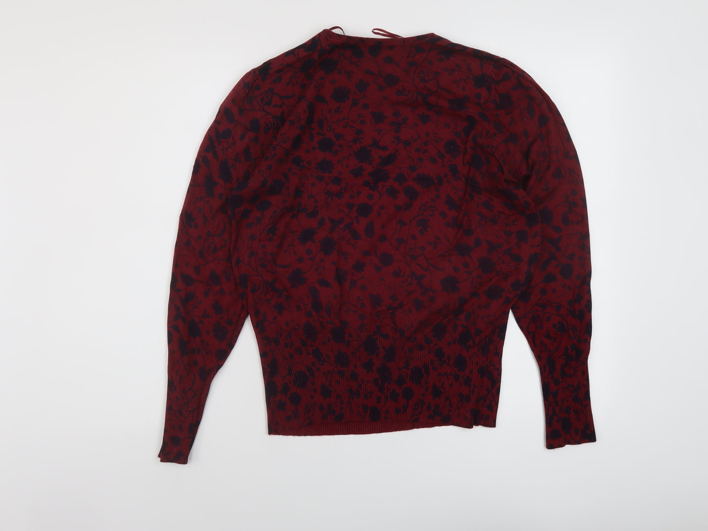 Marks and Spencer Womens Red Collared Floral Viscose Pullover Jumper Size 14