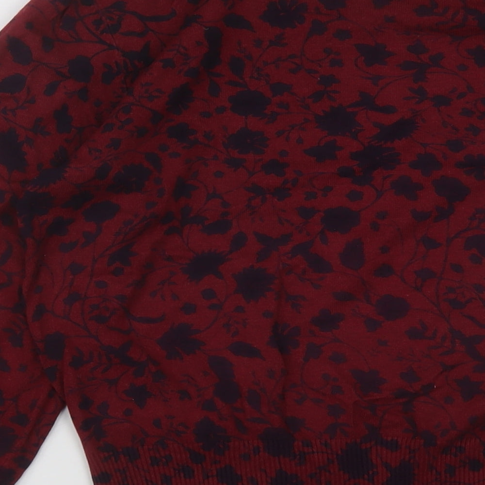 Marks and Spencer Womens Red Collared Floral Viscose Pullover Jumper Size 14