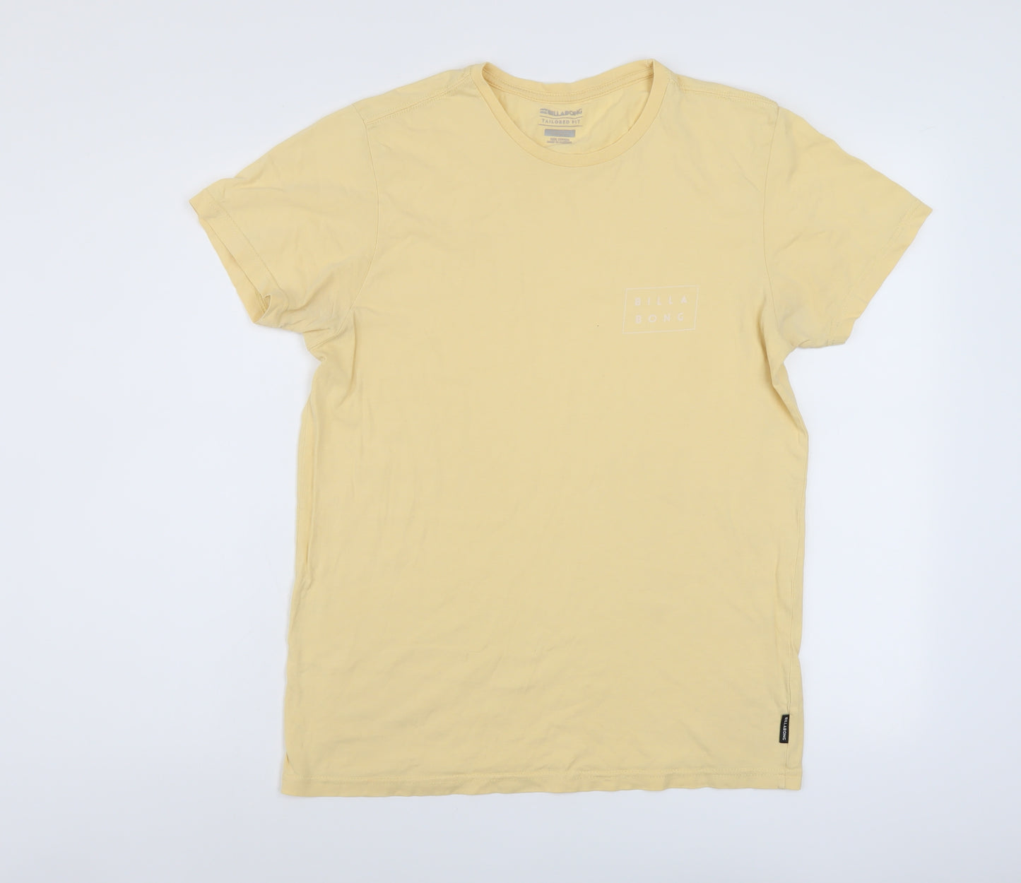 Billabong Mens Yellow Cotton T-Shirt Size S Crew Neck