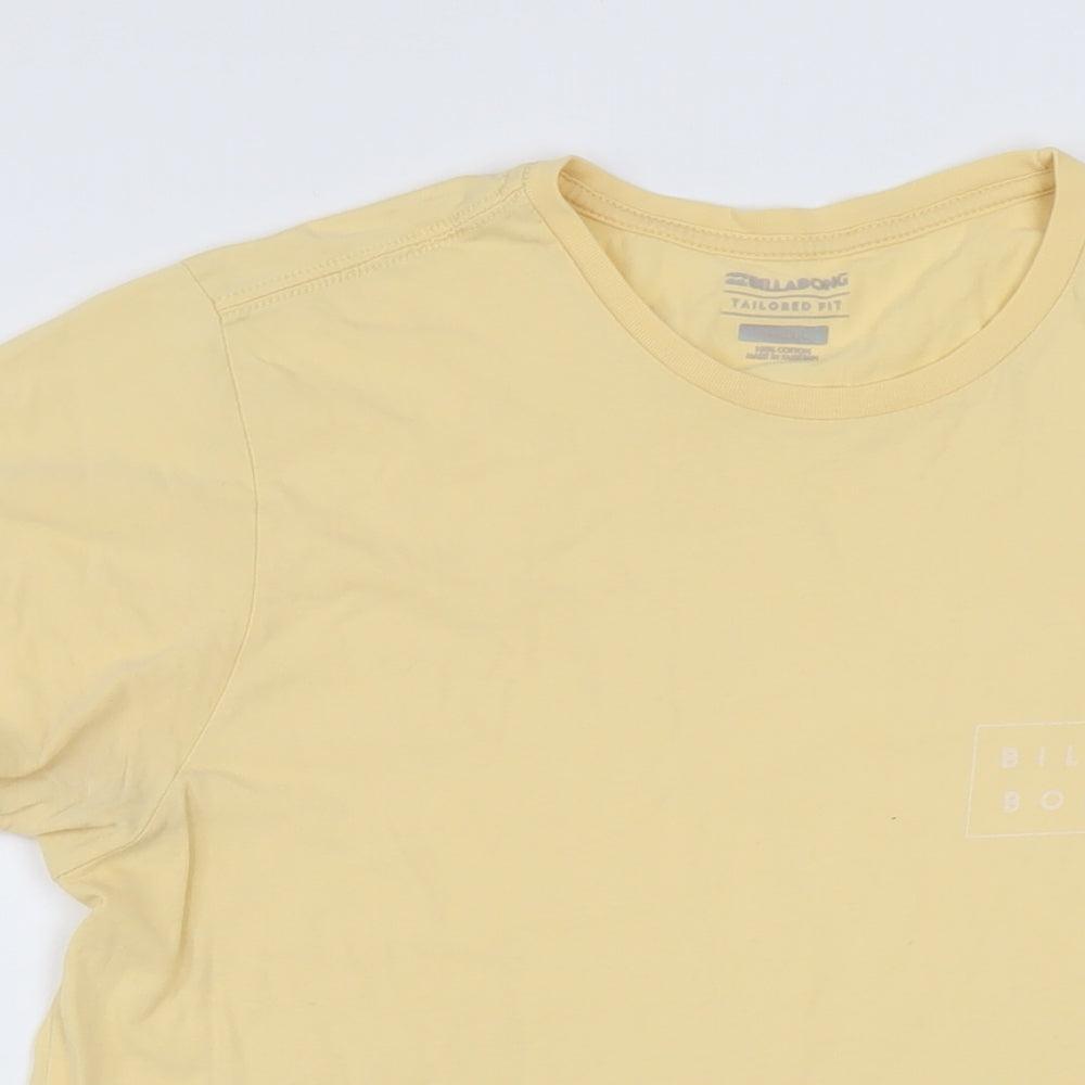 Billabong Mens Yellow Cotton T-Shirt Size S Crew Neck