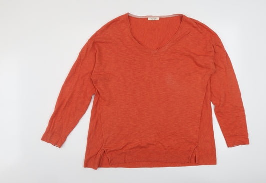 White Stuff Womens Orange V-Neck Cotton Pullover Jumper Size 14