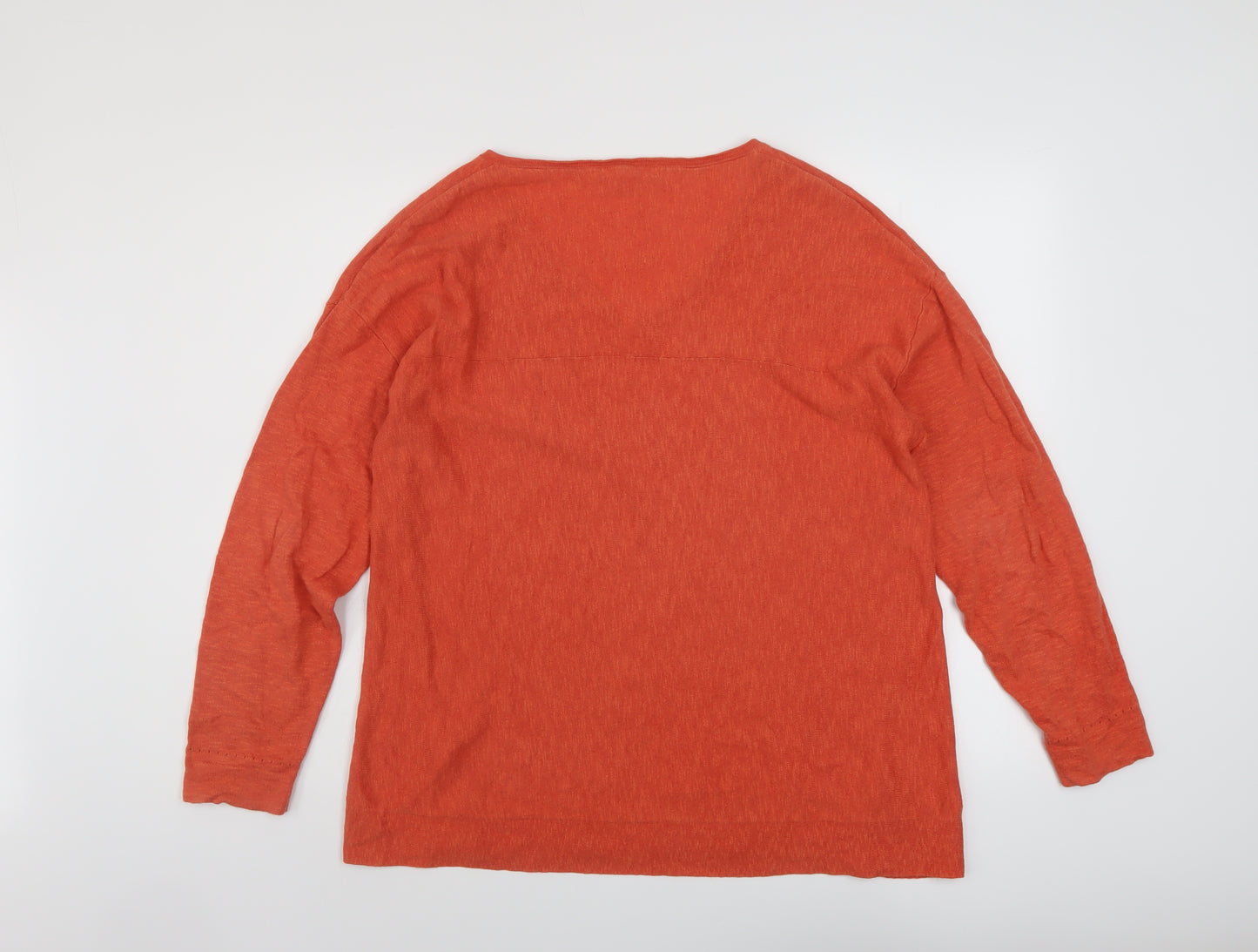 White Stuff Womens Orange V-Neck Cotton Pullover Jumper Size 14