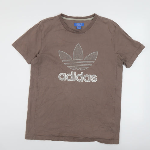 adidas Mens Brown Cotton T-Shirt Size S Crew Neck