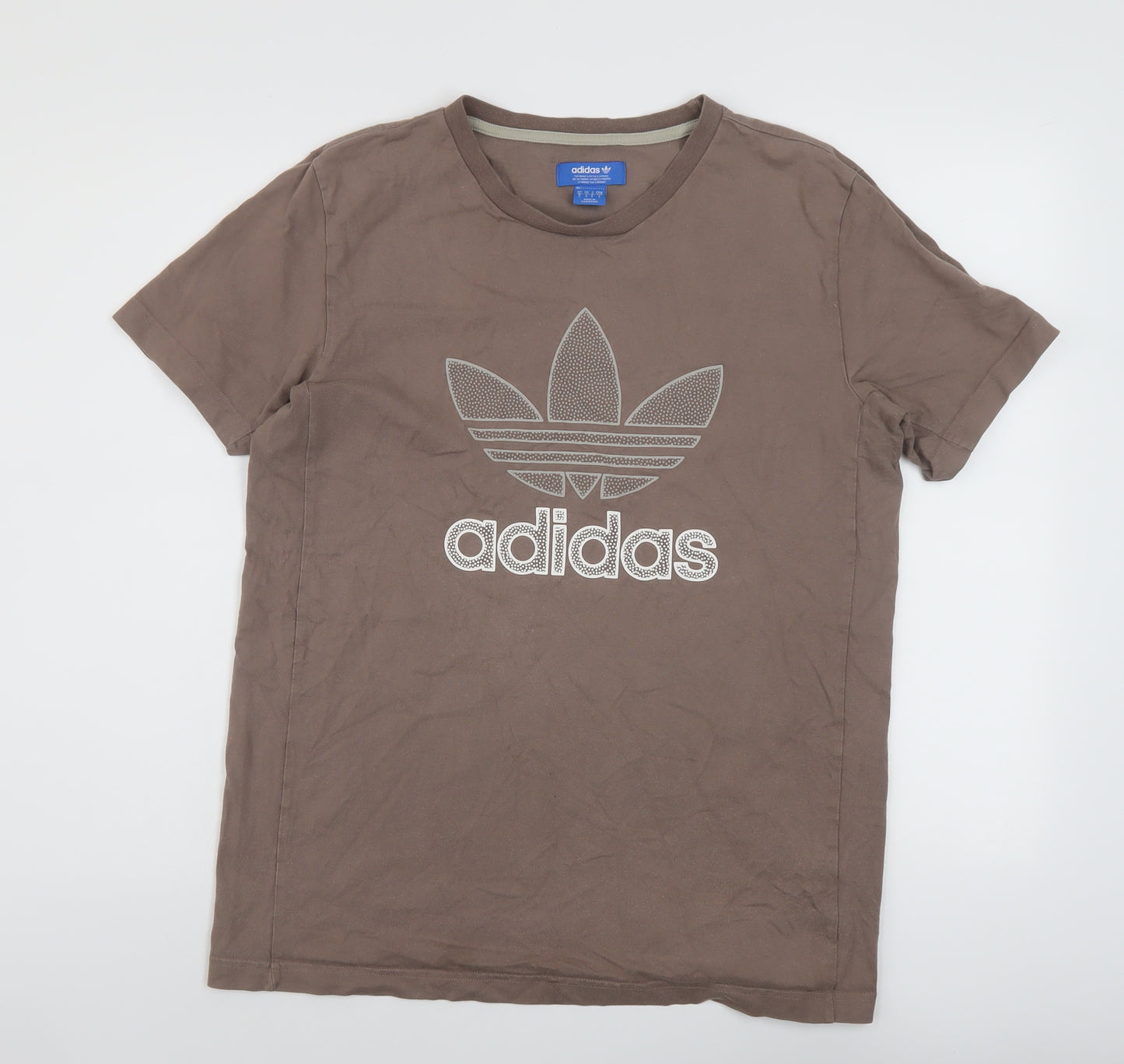 adidas Mens Brown Cotton T-Shirt Size S Crew Neck