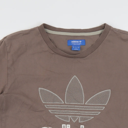 adidas Mens Brown Cotton T-Shirt Size S Crew Neck