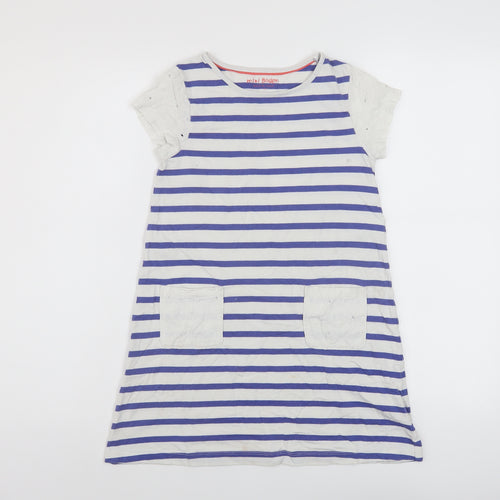 Boden Girls Blue Striped Cotton A-Line Size 7-8 Years Crew Neck Pullover