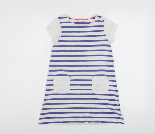 Boden Girls Blue Striped Cotton A-Line Size 7-8 Years Crew Neck Pullover