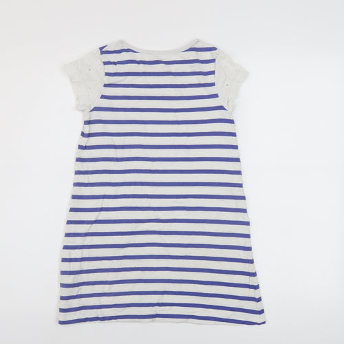 Boden Girls Blue Striped Cotton A-Line Size 7-8 Years Crew Neck Pullover