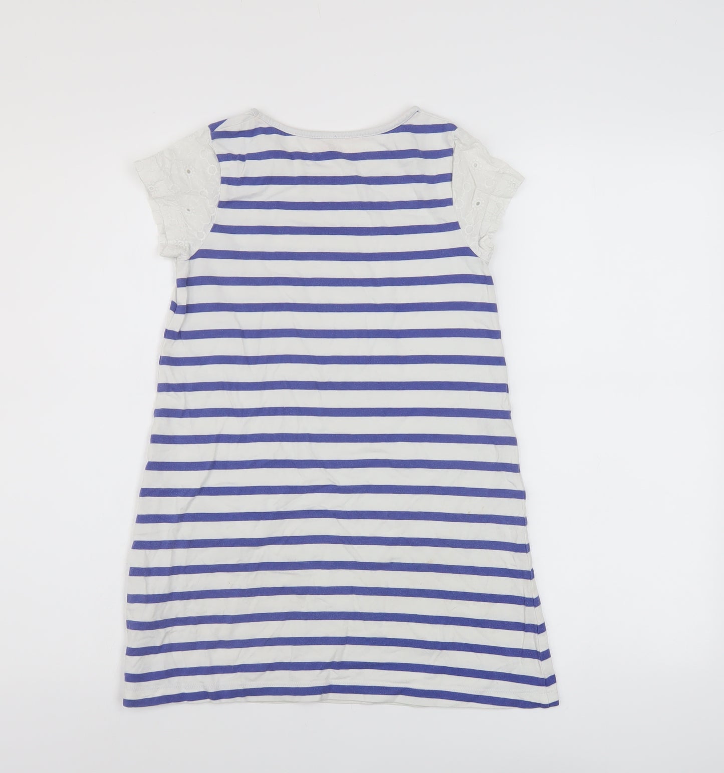 Boden Girls Blue Striped Cotton A-Line Size 7-8 Years Crew Neck Pullover