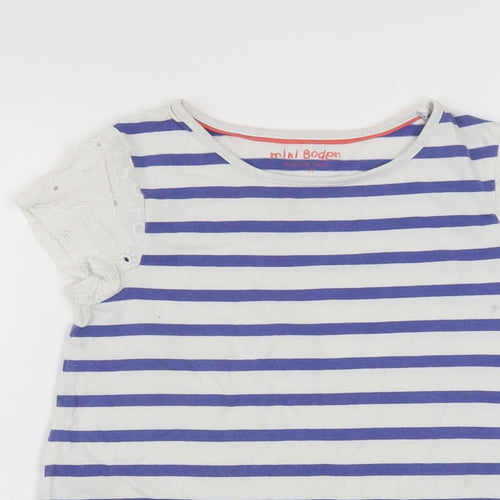 Boden Girls Blue Striped Cotton A-Line Size 7-8 Years Crew Neck Pullover