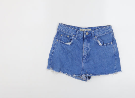 Topshop Womens Blue Cotton Mom Shorts Size 6 L3 in Regular Button