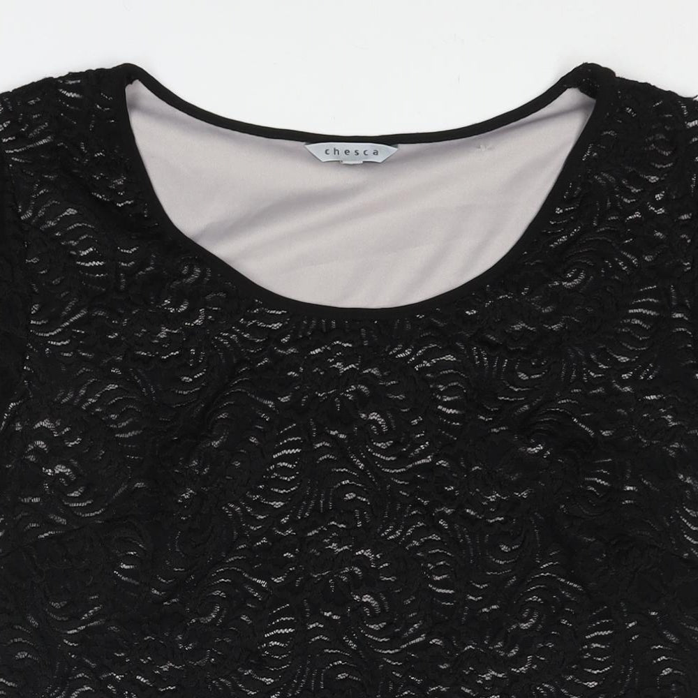 Chesca Womens Black Polyester Basic Blouse Size 8 Scoop Neck