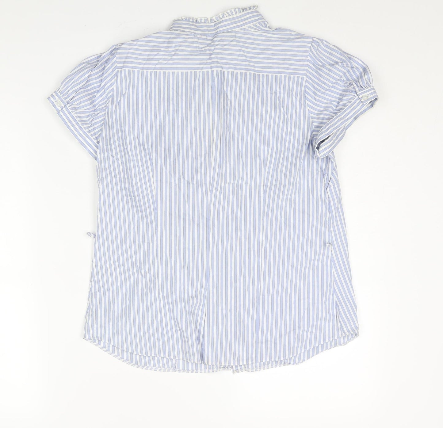 Dorothy Perkins Womens Blue Striped Cotton Basic Blouse Size 14 Mock Neck - Frill