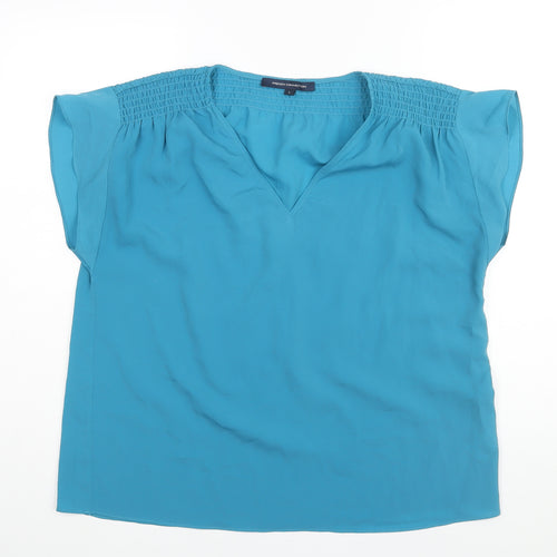 French Connection Womens Blue Polyester Basic Blouse Size L V-Neck