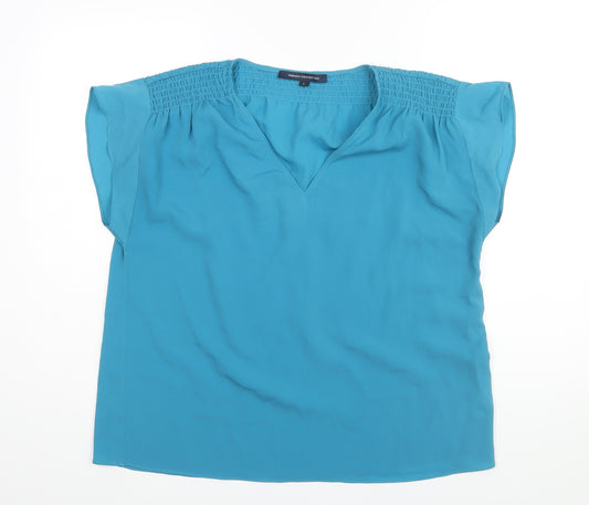 French Connection Womens Blue Polyester Basic Blouse Size L V-Neck