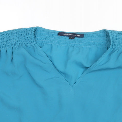 French Connection Womens Blue Polyester Basic Blouse Size L V-Neck