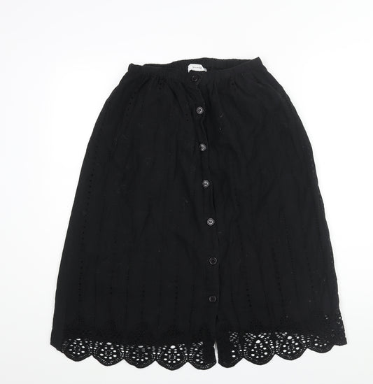 Promod Womens Black Cotton A-Line Skirt Size 10 Button - Lace Detail