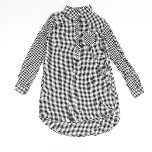 H&M Girls Black Gingham Cotton Shirt Dress Size 10 Years Collared Button