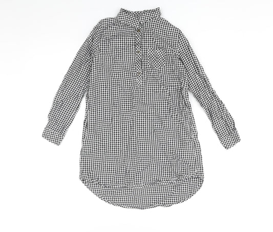 H&M Girls Black Gingham Cotton Shirt Dress Size 10 Years Collared Button