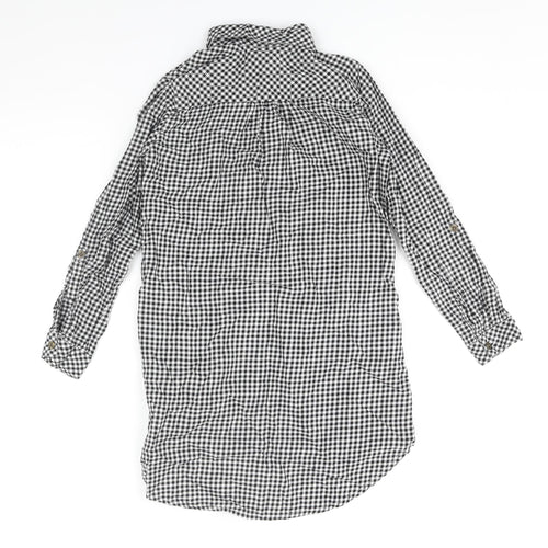 H&M Girls Black Gingham Cotton Shirt Dress Size 10 Years Collared Button