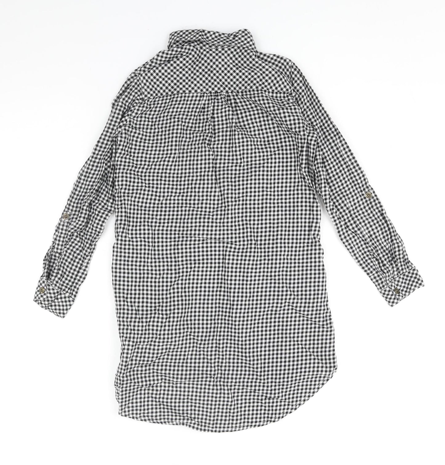 H&M Girls Black Gingham Cotton Shirt Dress Size 10 Years Collared Button