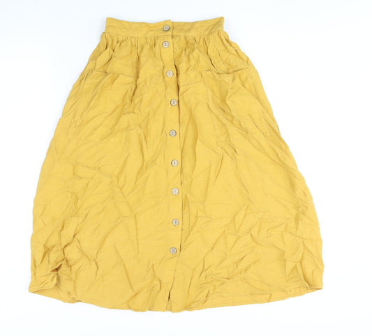 New Look Womens Yellow Viscose A-Line Skirt Size 6 Button