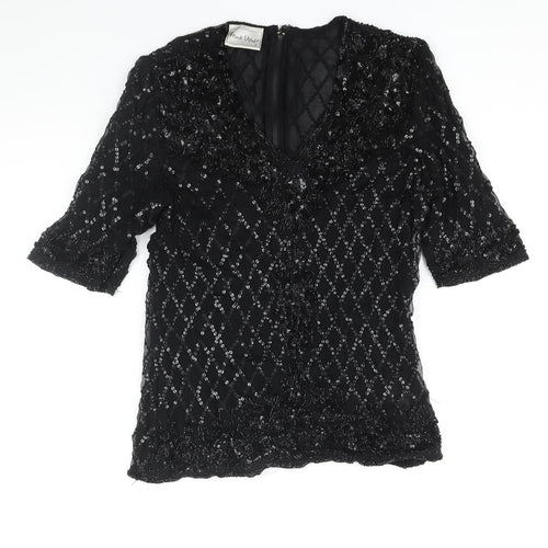 Frank Usher Womens Black Silk Basic Blouse Size S V-Neck - Sequin