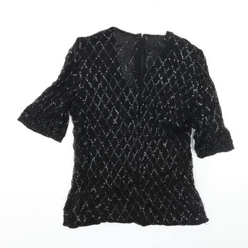 Frank Usher Womens Black Silk Basic Blouse Size S V-Neck - Sequin