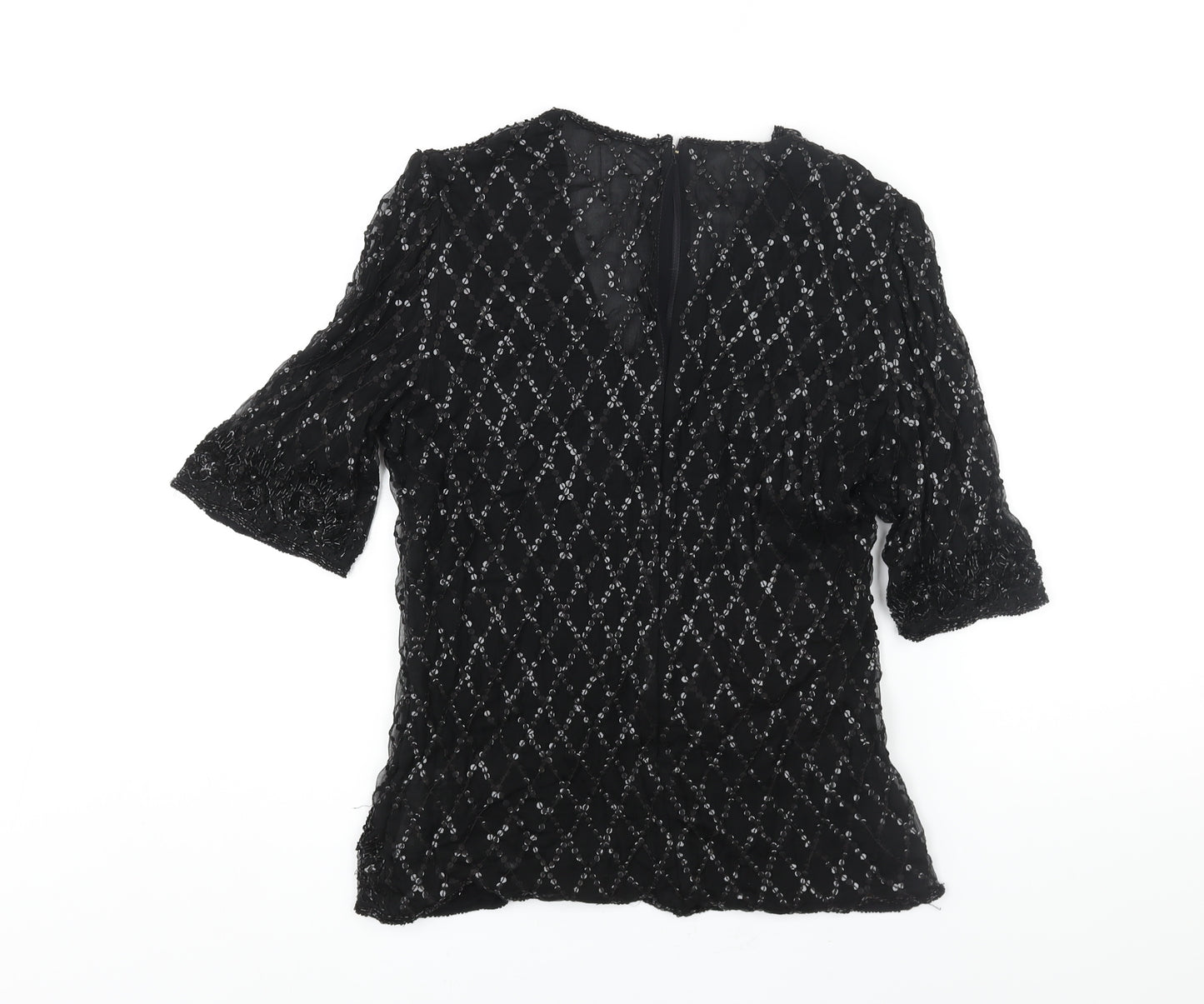 Frank Usher Womens Black Silk Basic Blouse Size S V-Neck - Sequin