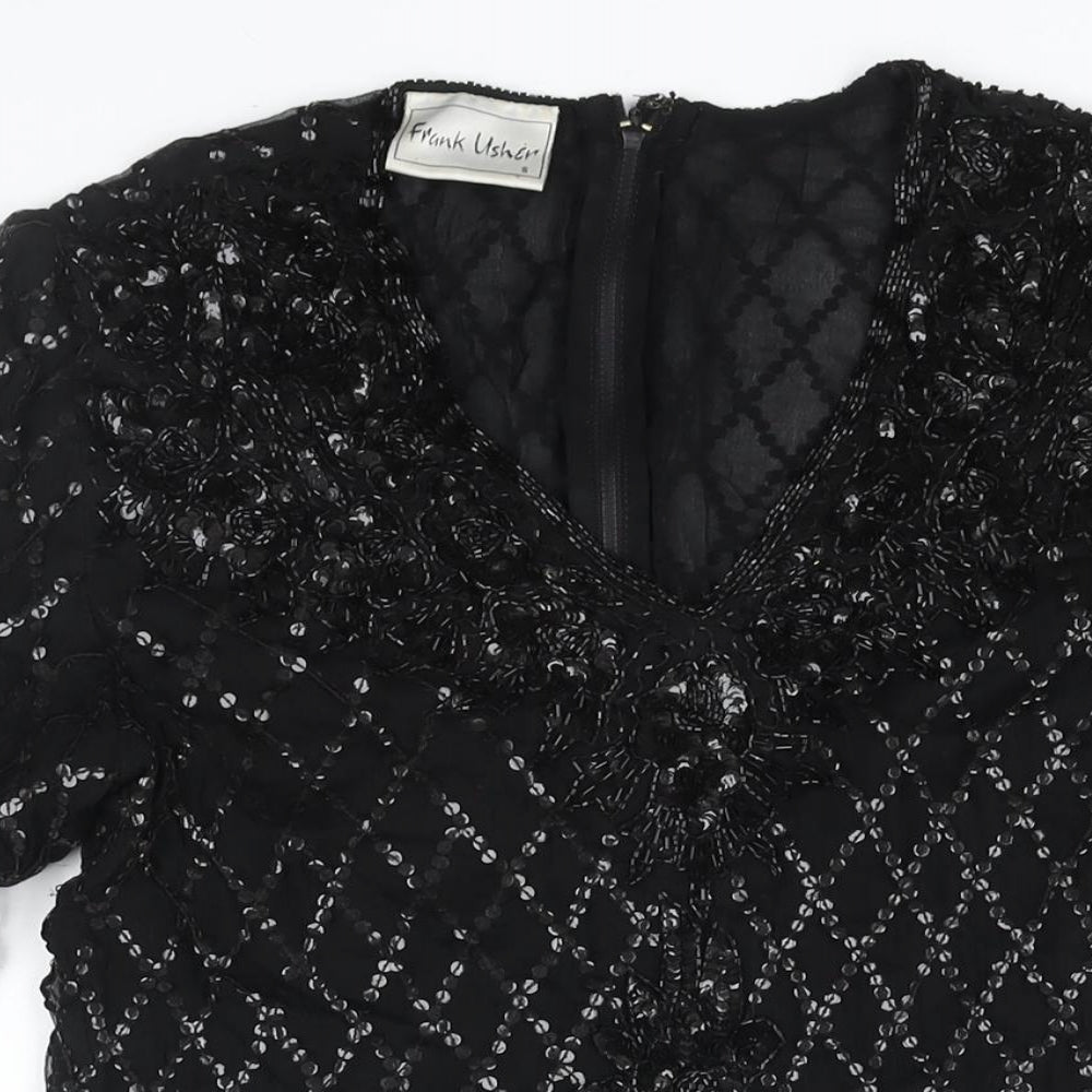 Frank Usher Womens Black Silk Basic Blouse Size S V-Neck - Sequin