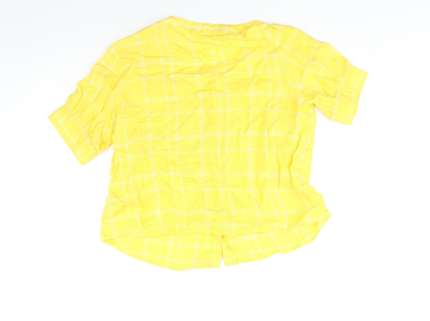 Marks and Spencer Womens Yellow Check Linen Basic Blouse Size 16 Scoop Neck