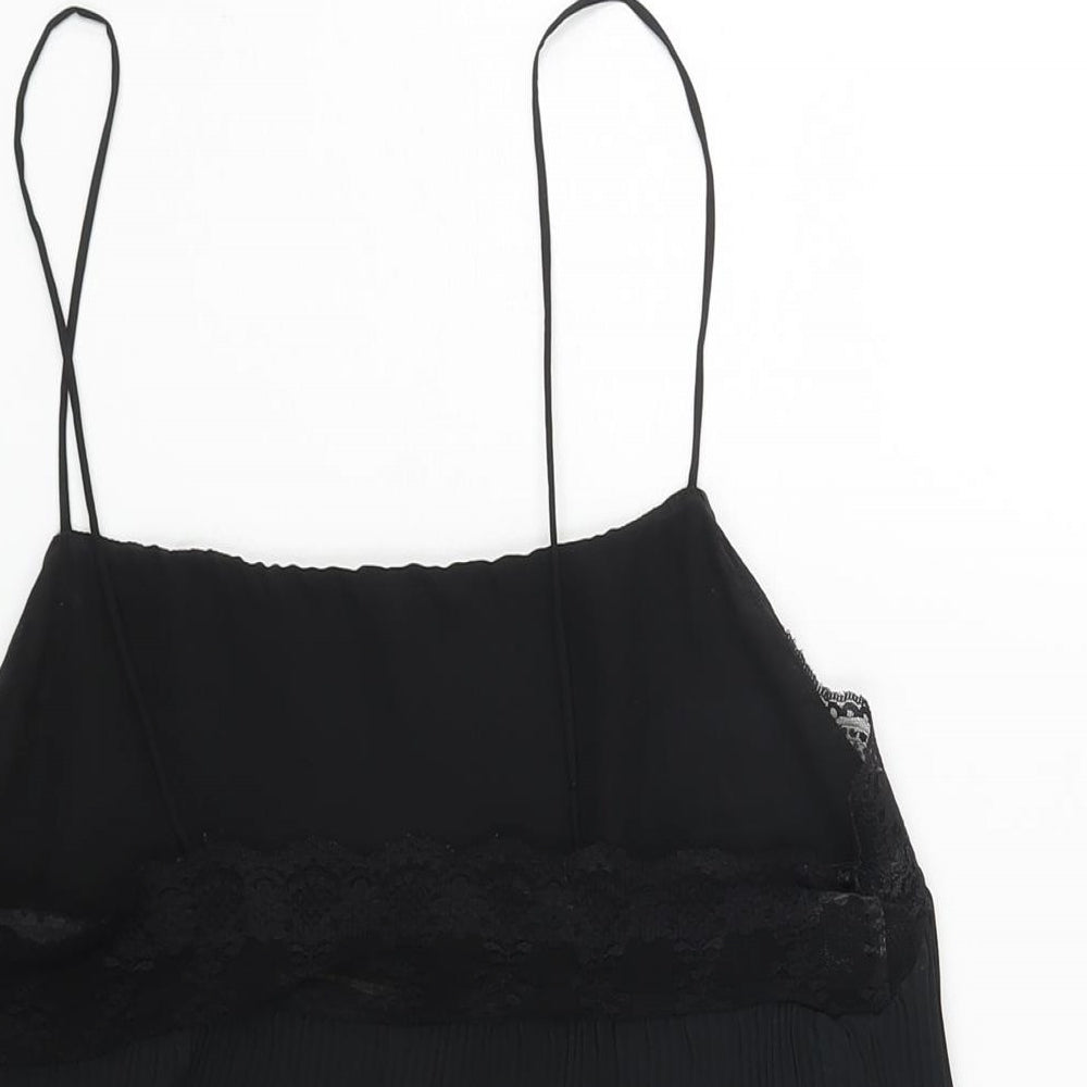 Zara Womens Black Polyester Camisole Blouse Size M Square Neck - Lace Trim