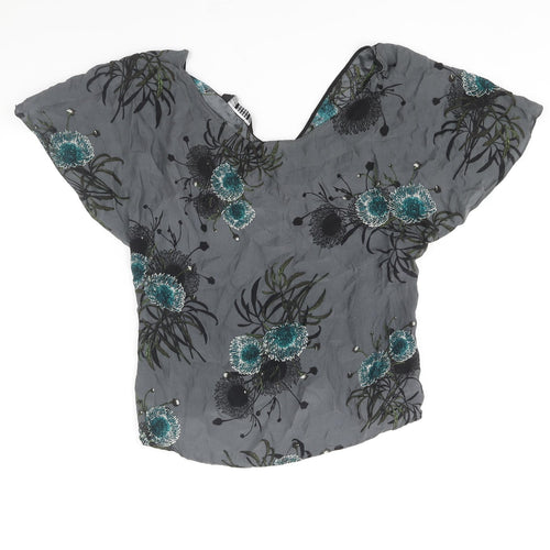 Zara Womens Grey Floral Polyester Basic Blouse Size M V-Neck