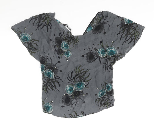 Zara Womens Grey Floral Polyester Basic Blouse Size M V-Neck