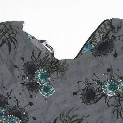 Zara Womens Grey Floral Polyester Basic Blouse Size M V-Neck