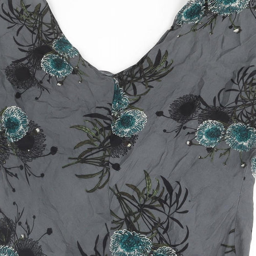 Zara Womens Grey Floral Polyester Basic Blouse Size M V-Neck