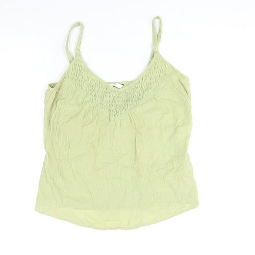 BHS Womens Green Cotton Camisole Blouse Size 14 V-Neck - Rouched Belted