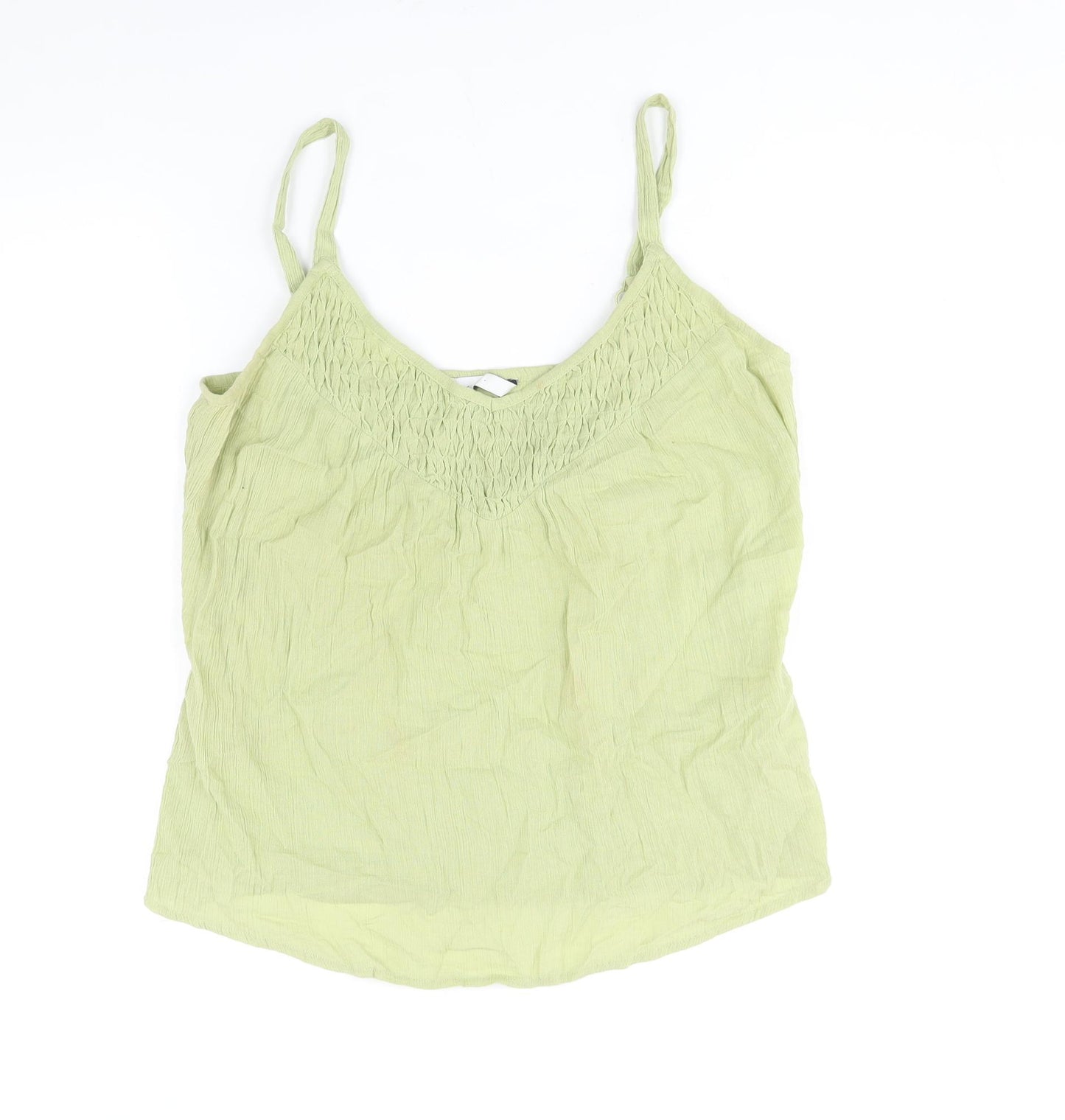 BHS Womens Green Cotton Camisole Blouse Size 14 V-Neck - Rouched Belted