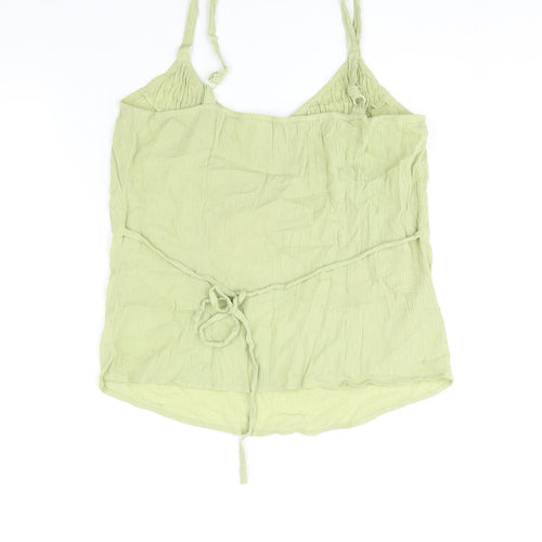 BHS Womens Green Cotton Camisole Blouse Size 14 V-Neck - Rouched Belted