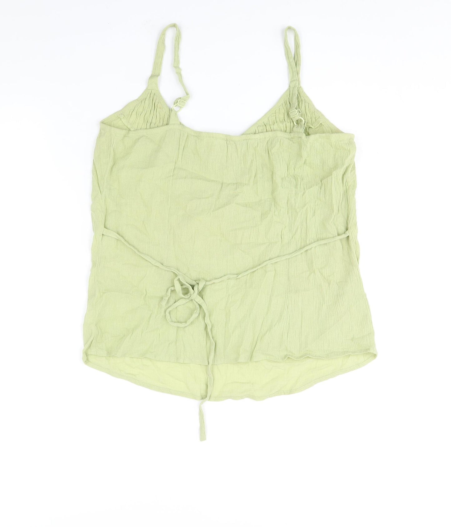 BHS Womens Green Cotton Camisole Blouse Size 14 V-Neck - Rouched Belted