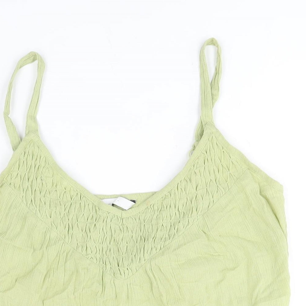 BHS Womens Green Cotton Camisole Blouse Size 14 V-Neck - Rouched Belted