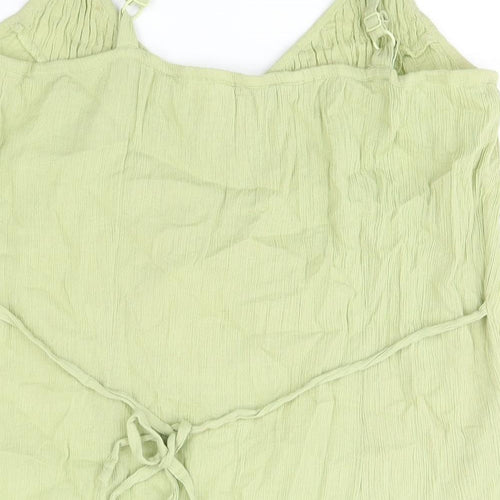 BHS Womens Green Cotton Camisole Blouse Size 14 V-Neck - Rouched Belted